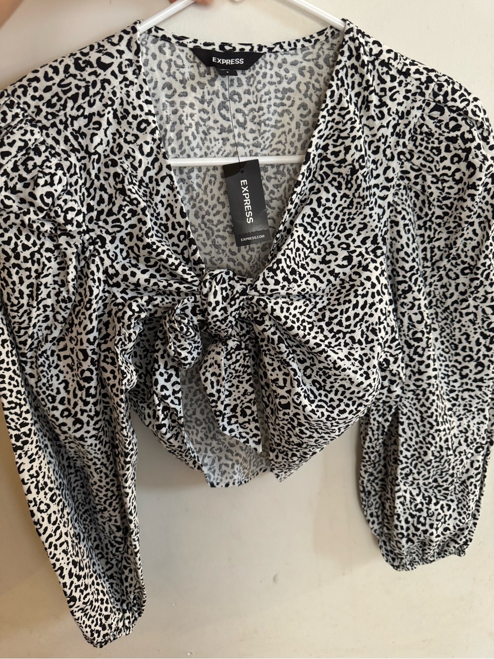 Express Black & White Leopard Tie-Front Blouse